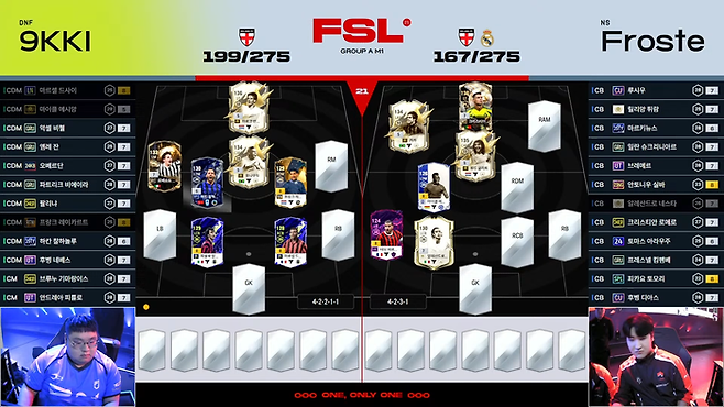 31일 서울 잠실DN콜로세움에서 열린 FSL 개막전서 김시경과 김승환이 라이브 드래프트를 진행 중이다. 사진 | ‘FC 온라인 e스포츠’ 유튜브