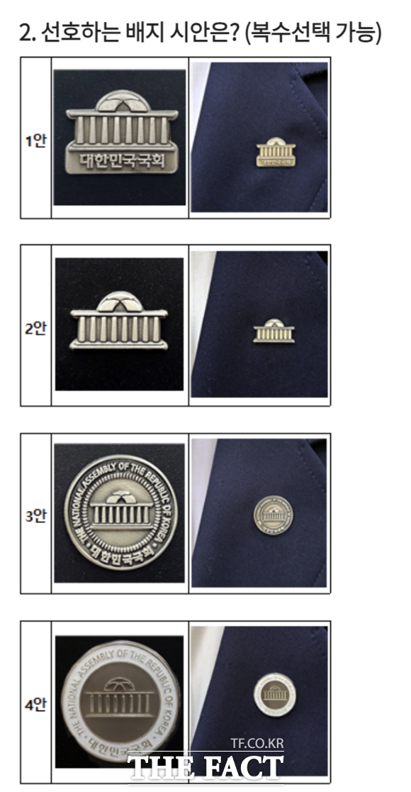 국회사무처는 16일 국회 구성원들을 대상으로 배지 도입안에 대한 설문조사를 실시했다./국회사무처