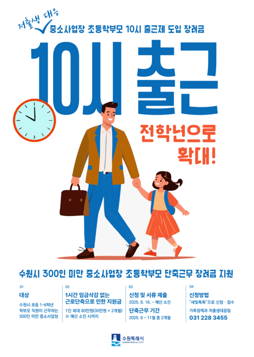 수원시, '중소사업장 초등학부모 10시 출근제' 포스터.