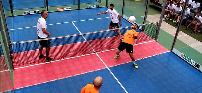 A scene from a match of Padbol, a new sport that combines padel with soccer. /Padbol®