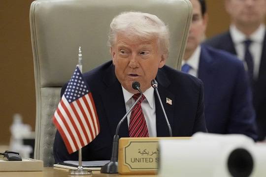 도널드 트럼프 미국 대통령이 지난달 14일(현지 시간) 사우디아라비아 리야드에서 열린 걸프협력회의(GCC) 정상회의에 참석해 발언하고 있다. 사진=AP/뉴시스