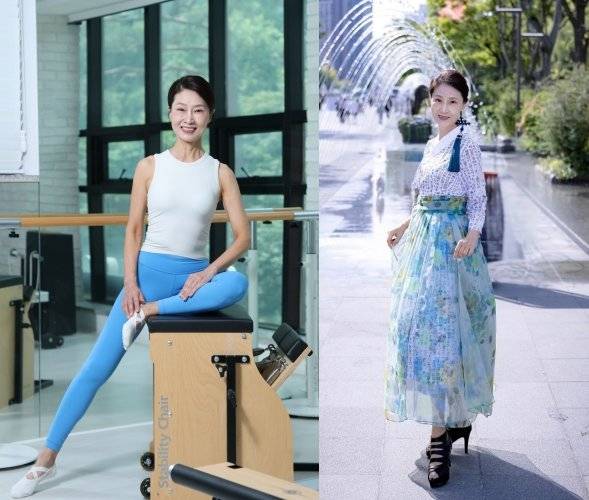 서경희 한국외대 교수가 은퇴 뒤 시니어 모델로 ‘인생 2막’을 열 준비를 하고 있다. 그는 필라테스(왼쪽)로 몸을 만들어 시니어 모델(오른쪽)로 활동을 하고 있다. 신원건 기자 laputa@donga.com·서경희 교수 제공