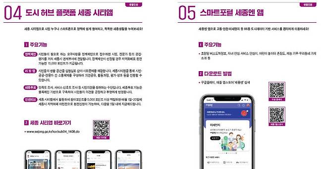 시티앱과 세종엔 앱 활용법 등을 담은 안내서. 사진=세종시 제공.