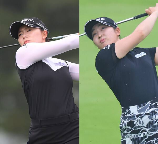 2025년 한국여자프로골프(KLPGA) 투어 더헤븐 마스터즈 우승 경쟁에 뛰어든 이다연, 유현조가 2라운드에서 경기하는 모습이다. 사진제공=KLPGA