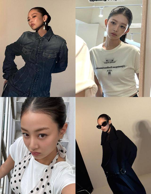 블랙핑크 제니·아이브 레이·트와이스 지효의 슬릭백 헤어 스타일. 제니 레이 지효 SNS