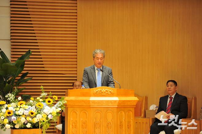 춘천장로연합회 한태수 장로가 인사말을 하고있다. 최재훈VJ