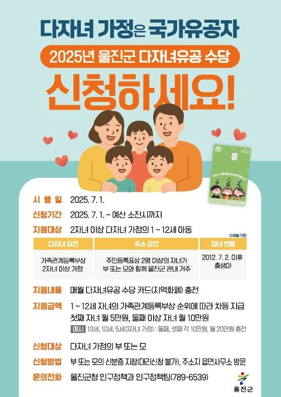 ▲ ‘다자녀 유공 수당’ 홍보 포스터ⓒ울진군청