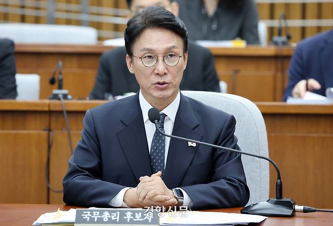 김민석 국무총리 후보자가 24일 국회에서 열린 인사청문회에서 의원질의에 답하고 있다. 박민규 선임기자