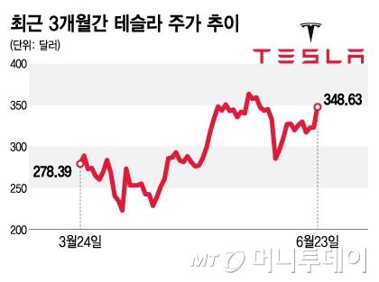 최근 3개월간 테슬라 주가 추이/그래픽=김지영