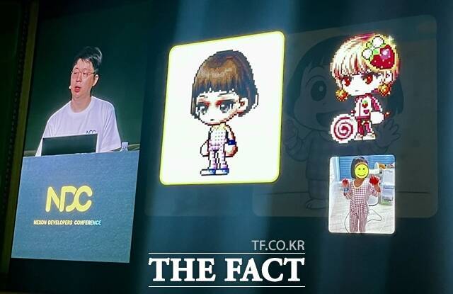 최가운 넥슨코리아 개발자가 25일 경기 성남 판교에서 열린 '넥슨 개발자 콘퍼런스(NDC) 2025'에서 '내 딸을 메이플 캐릭터로?'라는 주제로 발표를 진행하고 있다. /조소현 기자