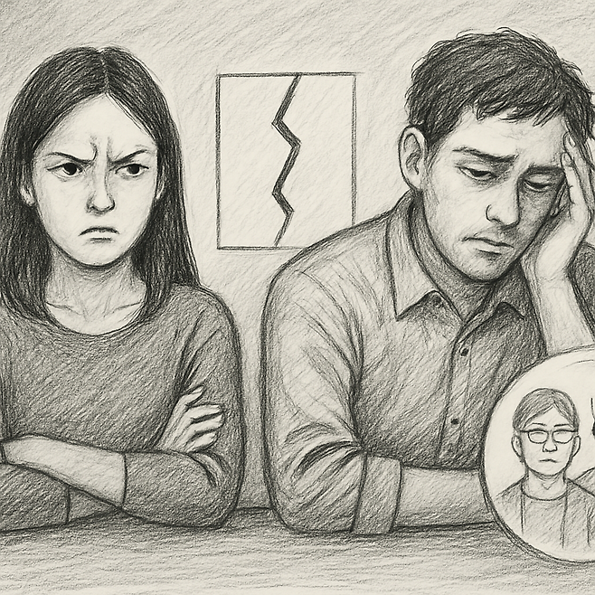 아이가 없으니 시댁을 도와야 한다는 남편의 말에 이혼을 결심한 아내의 상황을 AI로 만든 이미지. /사진=챗GPT