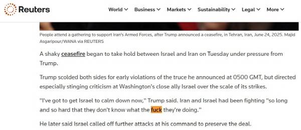 ▲ 로이터는 트럼프 대통령의 욕설을 직접 인용했다. 로이터 갈무리