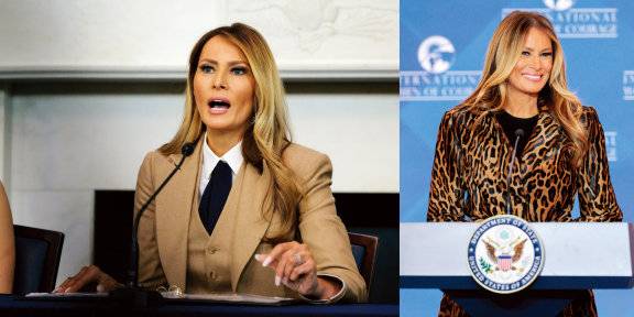 멜라니아는 트럼프 2기 들어 프라다 스커트 정장, 랄프로렌의 슈트와 타이, 디올의 화이트 블레이저, 호피 무늬 트렌치코트 등으로 파워 드레싱의 진수를 보여주고 있다.