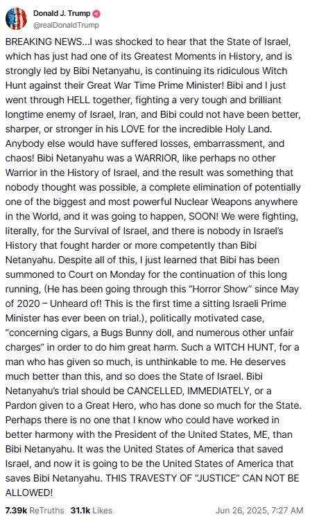 트럼프 대통령 트루스소셜 갈무리