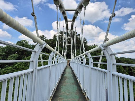 지난 25일 광주광역시 남구 제석산에서 등산하는 주민들이 구름다리를 건너고 있다. 이 구름다리에서는 2017년부터 최근까지 총 7명이 추락해 숨지는 사고가 발생한 바 있다. 황희규 기자