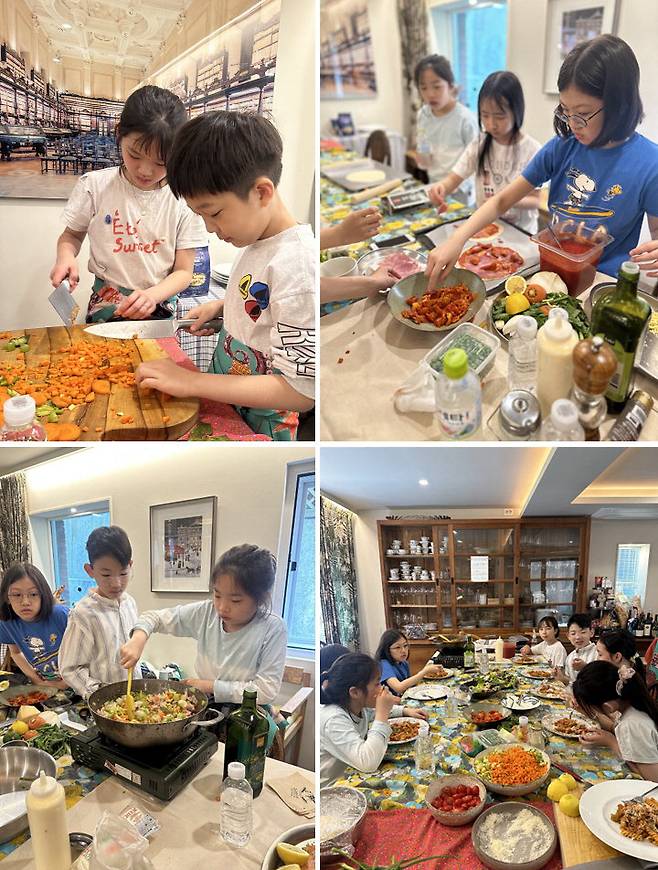 쿠킹클래스에서 직접 요리하고 먹는 아이들.