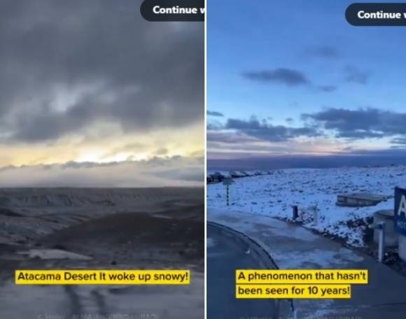 칠레 아타카마 사막에 10여년만에 눈이 내린 풍경. 아타카마 대형 밀리미터/서브밀리미터 집합체(ALMA) 연구소 제공