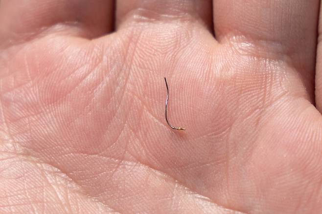 울산 중구 우정공원 물놀이장에서 발견된 철사 모습. 최지원 기자