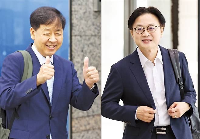 < 출근하는 기재·산업장관 후보 > 구윤철 기획재정부 장관 후보자(왼쪽)와 김정관 산업통상자원부 장관 후보자(오른쪽)가 30일 각각 인사청문회 준비단 사무실로 출근하고 있다. 구 후보자는 “진짜 대한민국을 만들겠다”는 포부를 밝혔고 김 후보자는 “수출의 선봉장이 돼 뛰고 싶다”고 말했다. 연합뉴스/뉴스1