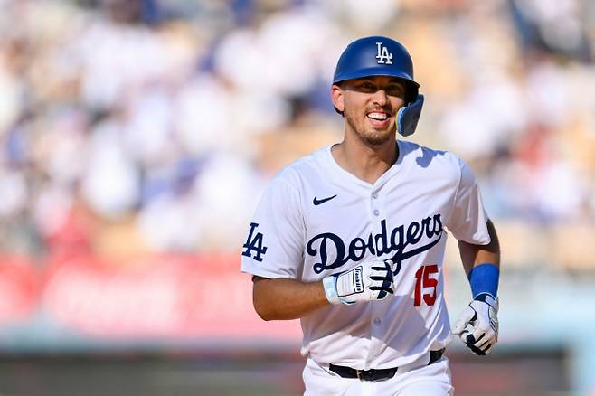 LA다저스에서 방출된 오스틴 반스가 이정후의 소속팀 샌프란시스코 자이언츠와 마이너리그 계약을 체결했다. 사진은 다저스에서 활약한 반스의 모습. /사진=로이터