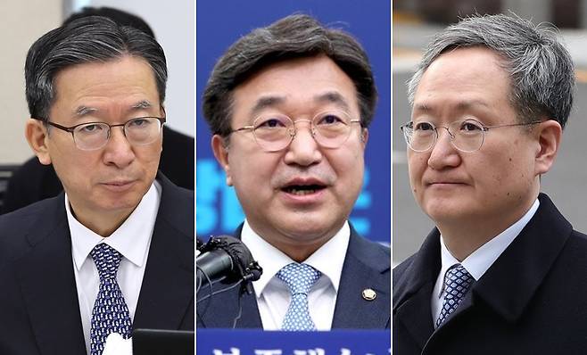 (왼쪽부터)29일 이재명 대통령이 법무부 장관 후보자로 지명한 더불어민주당 정성호 의원, 행정안전부 장관 후보자로 지명한 윤호중 의원, 민정수석으로 임명한 봉욱 변호사.