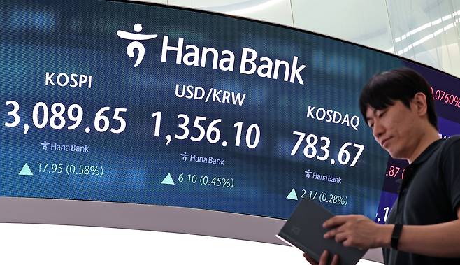 1일 오후 서울 중구 하나은행 딜링룸에 코스피와 코스닥, 환율 종가가 표시되고 있다./ 뉴스1 제공