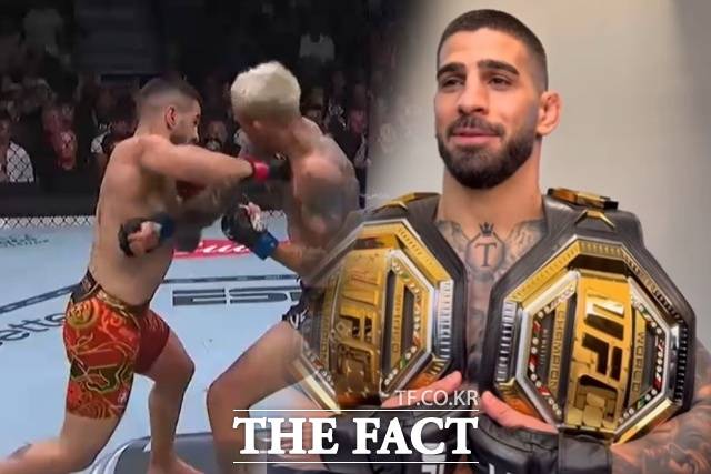 일리아 토푸리아는 지난달 29일(한국시간) UFC 317에서 찰스 올리베이라를 꺾고 UFC 라이트급 타이틀을 거머쥐었다. 이로써 페더급에 이어 라이트급까지 정복해 두 체급 챔피언에 등극했다. /토푸리아 소셜미디어