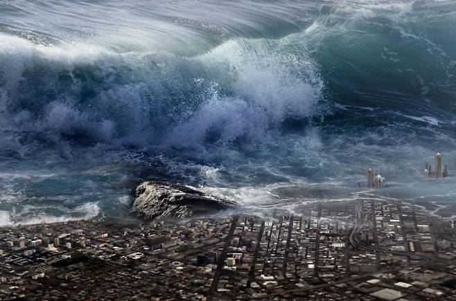대지진으로 몰려온 쓰나미 가상 이미지로 기사 내용과 무관. 픽사베이