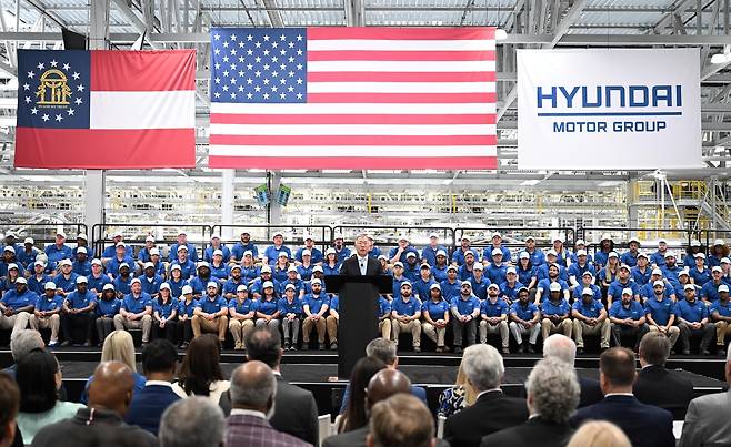 Hyundai Motor Group Executive Chair Chung Euisun delivers remarks during the opening ceremony of Hyundai Motor Group Metaplant America in Ellabell, Georgia, March 26, 2025. (Hyundai Motor Group)
