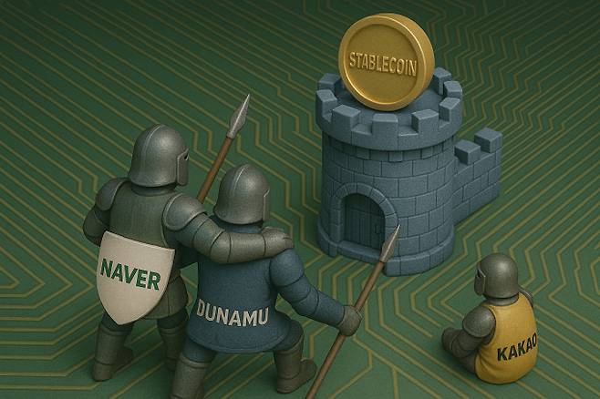 두나무와 네이버가 원화 스테이블코인 시장을 함께 공략할 예정이다. /그래픽=김은옥 기자(챗GPT)