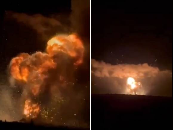 지난 2일(현지시간) 우크라이나군이 도네츠크주 하르츠크 마을에 있는 러시아군의 탄약고를 공습하면서 대규모 폭발이 발생했다. 러시아 독립매체 아스트라 제공