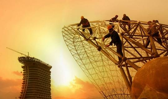 원산갈마해안관광지구 건설 모습(출처: 노동신문)