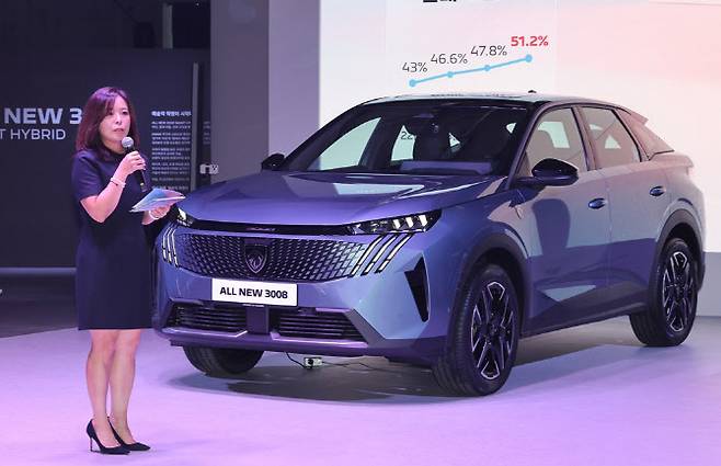 방실 스텔란티스코리아 대표가 지난 3일 서울 성동구 캔디성수에서 열린 푸조 ‘올 뉴 3008 스마트 하이브리드’ 미디어 쇼케이스에서 차량에 대해 소개하고 있다. (사진=연합뉴스)