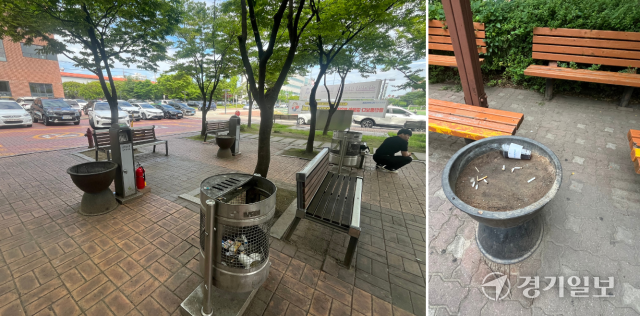 경기과학기술대 캠퍼스 곳곳에 설치된 개방형 흡연구역이 비흡연 학생들에게 간접흡연에 따른 피해를 입히고 있어 대책 마련이 시급하다. 김형수기자