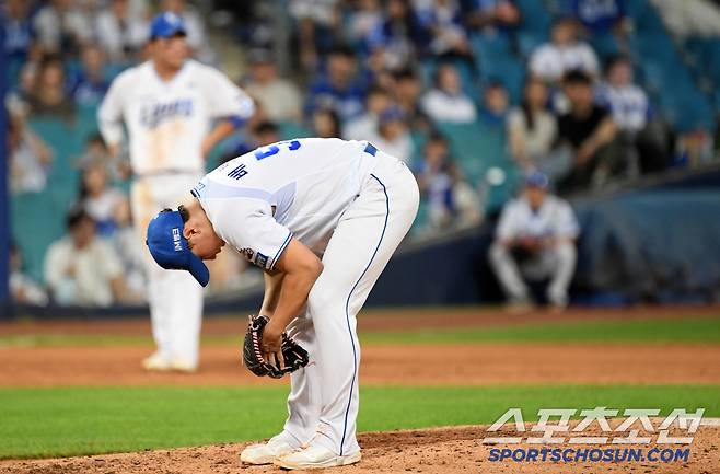 5일 대구 라이온즈파크에서 열린 삼성 라이온즈와 LG 트윈스의 경기. 삼성 배찬승이 숨을 고르고 있다. 대구=박재만 기자 pjm@sportschosun.com/2025.07.05/