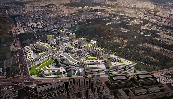 ▲수원도시공사가 추진하는 탑동이노베이션밸리(탑동IV) 개발 사업 공모공고가 이달 4일부터 시작됐다. 수원도시공사는 이 사업을 필두로 낙후된 서수원 지역은 물론 수원특례시의 새로운 미래 가치를 제시할 것으로 예상하고 있다. 사진은 수원경제자유구역 조감도. /사진제공=수원도시공사