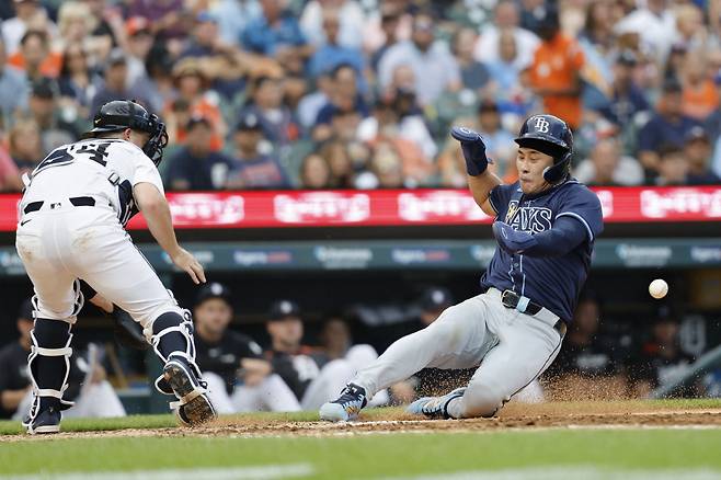 탬파베이 레이스 김하성이 빠른 발을 앞세워 역전 득점에 성공했다. Imagn Images연합뉴스