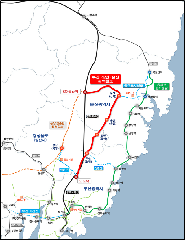 부산·양산·울산 광역철도 노선도. 부산시청 제공