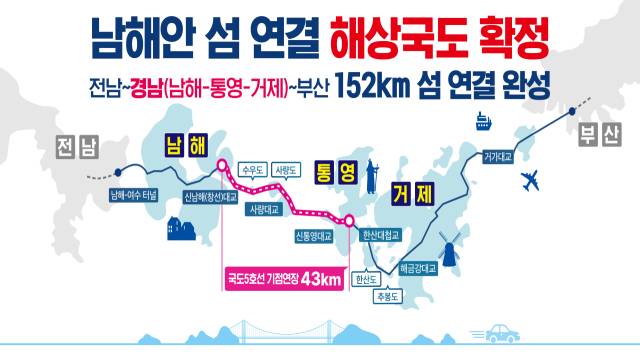 남해안 섬 연결 해상국도 연장구간 설명도. 사진 제공=경남도