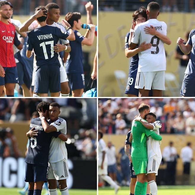 Après le match, Lee Kang -in (photo du haut) embrasse Kilian Mbape. / Photo = PSG Rapport SNS Capture