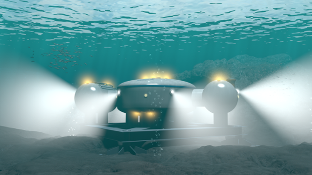 사람 3명이 수심 30m에서 약 한 달간 머무를 수 있는 해저 기지를 바다 속에 설치한 모습을 컴퓨터로 시뮬레이션한 그림. 지난 5월 한국해양과학기술원이 설계 완료한 이 기지의 가운데 메인 모듈에는 기지 운영에 필요한 각종 설비가 들어간다. 여기와 연결된 양쪽 구조물은 각각 거주 모듈과 수중 데이터센터 모듈이다. 해양과기원 제공