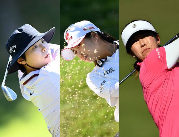 2025년 미국여자프로골프(LPGA) 투어 메이저 골프대회 아문디 에비앙 챔피언십 우승 경쟁에 뛰어든 이소미, 최혜진, 신지은 프로. 사진제공=MILLEREAU Philippe_아문디 에비앙 챔피언십 2025