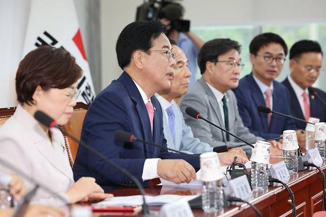 송언석 국민의힘 비상대책위원장 겸 원내대표가 14일 오전 국회에서 열린 비상대책위원회의에서 발언하고 있다. ⓒ뉴시스