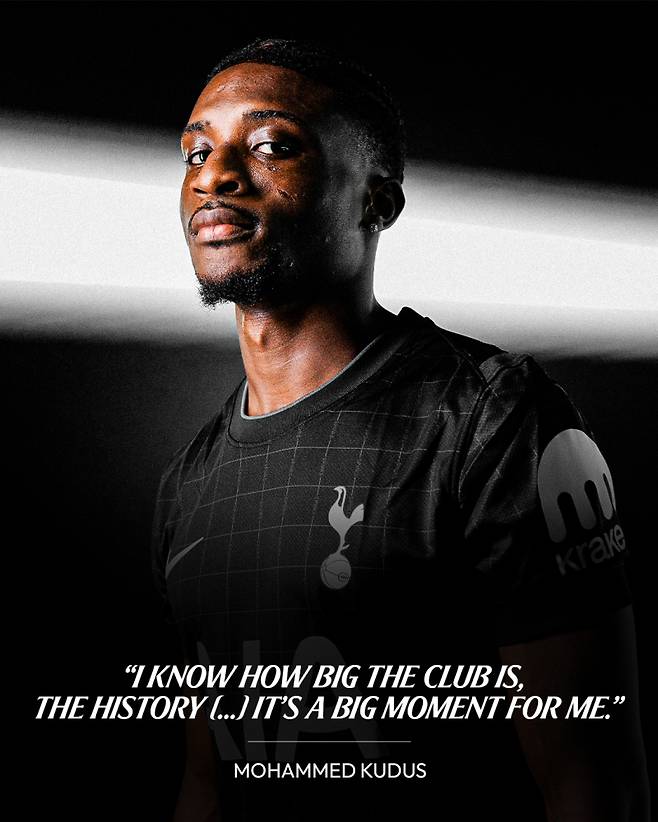 12일 웨스트햄을 떠나 토트넘 유니폼을 입은 쿠두스. 사진=토트넘 SNS