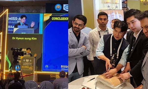 청담해리슨병원 김현성 원장이 2025 SMISS-AP에서 초청 강연, 수술 시연을 진행하고 있다.