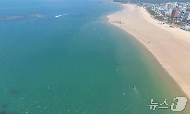 드론스테이션이 대천해수욕장 일대를 관찰 중인 모습.(충남도 제공. 재판매 및 DB금지)/뉴스1