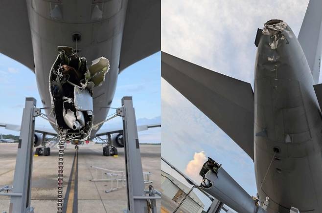 이번 공중급유 사고로 파손된 공중급유기 KC-46A.