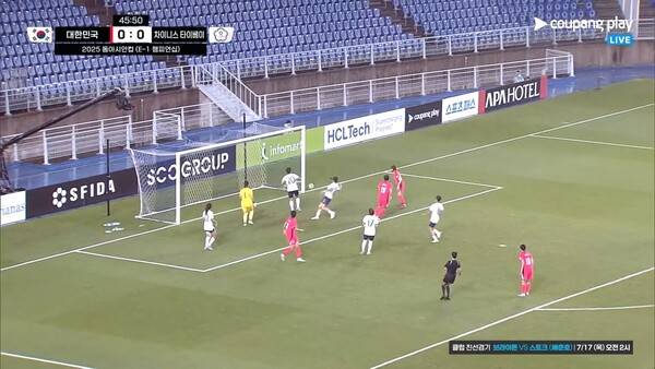 후반 시작 50초만에 완벽한 기회를 놓치는 정다빈. ⓒ쿠팡 플레이