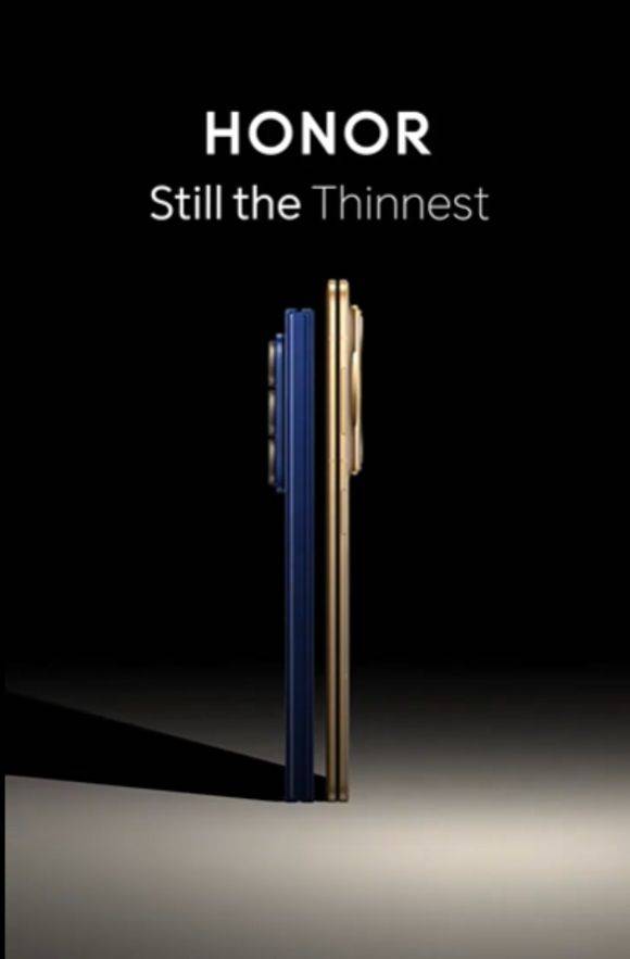 아너가 자사 폴더블폰 제품인 '매직 V5'와 삼성전자의 '갤럭시 Z 폴드7'을 비교한 홍보 이미지. 폴드7은 힌지 쪽, 매직 V5는 힌지 반대쪽을 노출해 비교하고 있다. (사진=아너 틱톡) *재판매 및 DB 금지