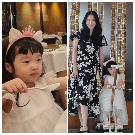 이정현이 딸 서아와 함께한 출장길에서 포착된 사랑스러운 엄마 미소를 선보였다.사진=이정현 SNS